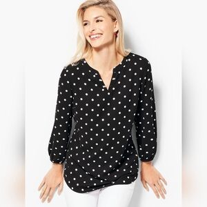 Talbots Black & White Polka Dot 3/4 Sleeve Classic Crepe Blouse Top Sz 3XP